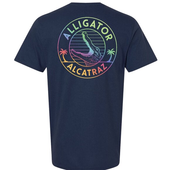 White Alligator Alcatraz Unisex T-Shirt Navy Blue - Picture 1 of 2